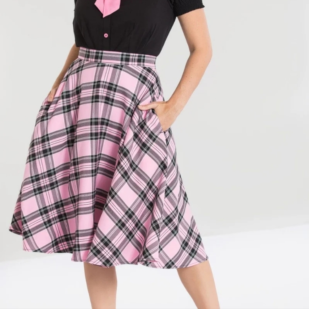 Hell Bunny Pink Plaid Islay Skirt Size S